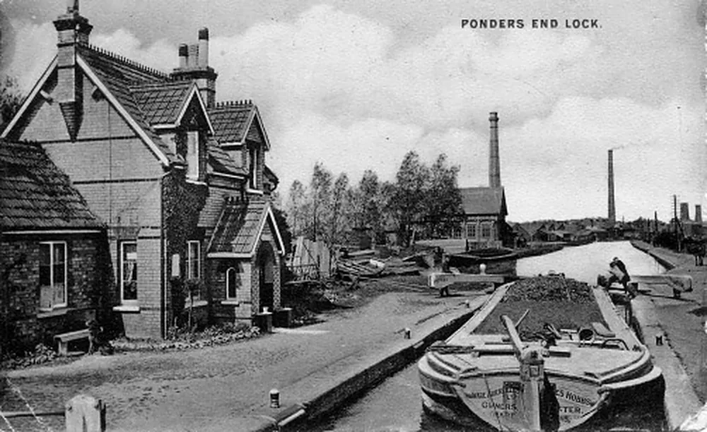 Ponders End Lock and the lock keepers cottages, archive photograph